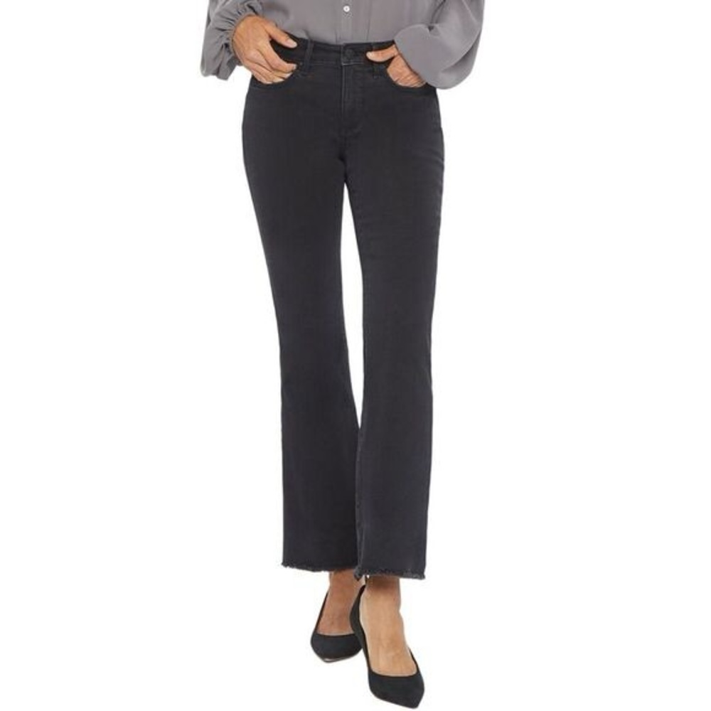 NYDJ Ava Trinity Ankle Jean Black Flare Fray Hems Size 10P NWT